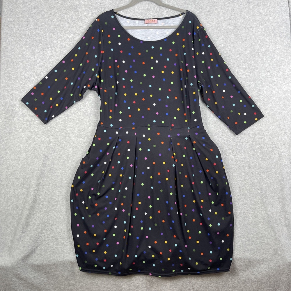 Popsy Polka Dot Fit & Flare Dress Black Multi Womens‎ 22 US 18 Whimsical Playful